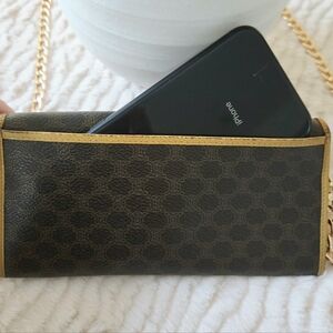Authentic CELINE Macadam Vintage Wallet Clutch‎ Crossbody Shoulder Card Holder